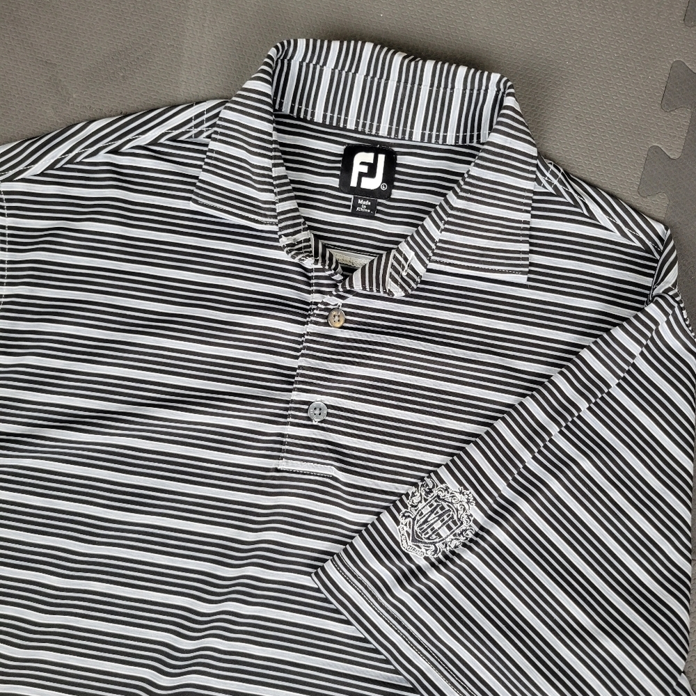 Footjoy Golf Performance Polo Men's Large Striped Black Short Sleeve